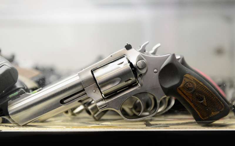 A Smith & Wesson .357 magnum revolver is displayed for customers to rent at a Gun Club on December 7, 2012 in Los Angeles, California. Gun enthusiasts rent the the weapon to try out before making a purchase at a gun store . Leading firearms maker Smith & Wesson reports almost 50 percent increase in sales revenue.