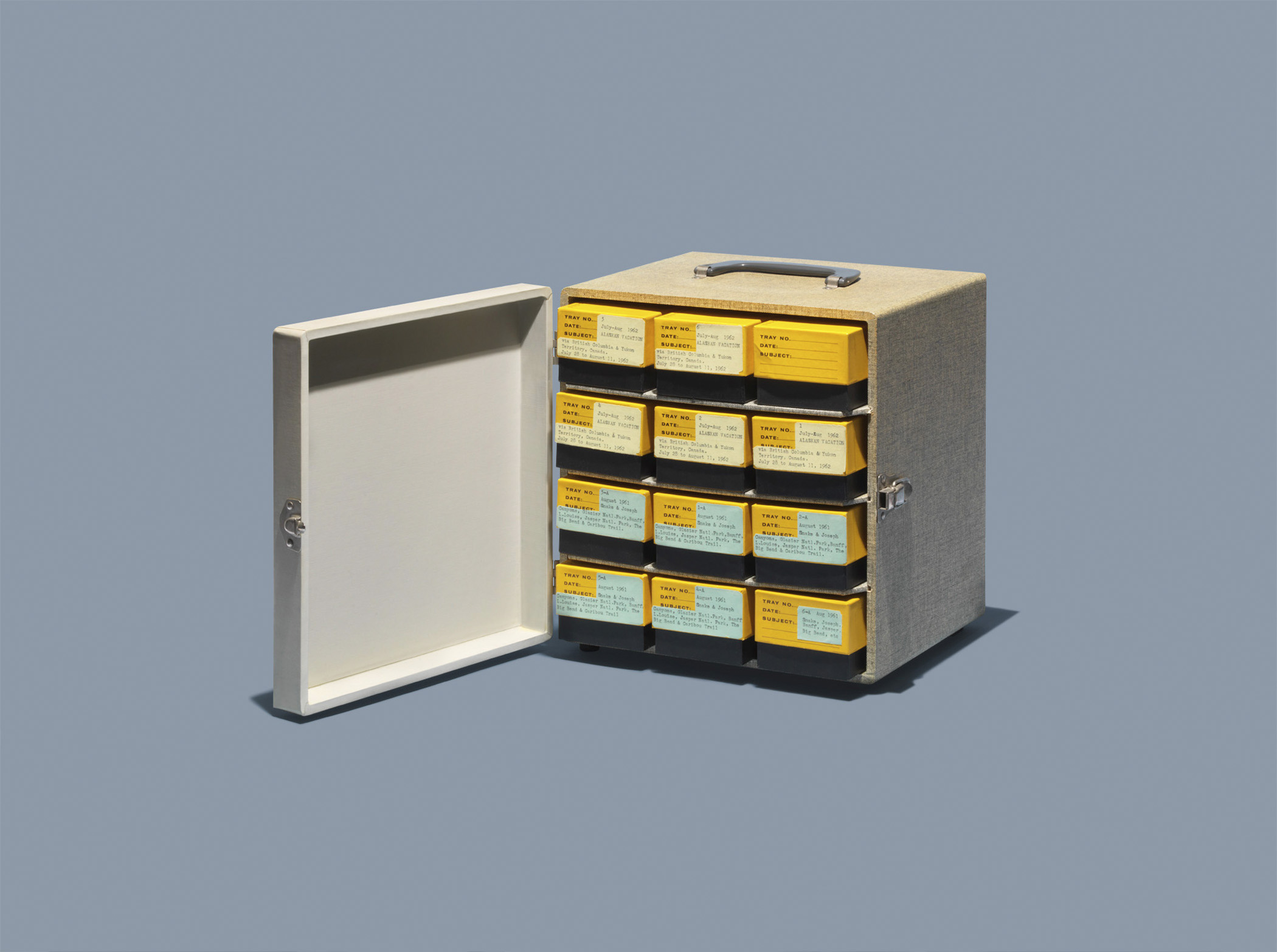 Kodak 35mm slide caddy. List Price of similar 1951 slide case by Barnett & Jaffe Model SV-3N: $11.25, per <a href="http://books.google.com/books?id=f10zAQAAMAAJ&pg=PA137&dq=Barnett+%26+Jaffe++slide+storage+case&hl=en&sa=X&ei=VGscVOioAcT9yQSNv4GQDA&ved=0CDIQ6AEwAQ#v=onepage&q=Barnett%20%26%20Jaffe%20%20slide%20storage%20case&f=false" title="Popular Photography" target="_blank">Popular Photography</a>. <strong>Today's equivalent:</strong> Phase One Media Pro. List Price: $445, available on <a href="http://www.phaseone.com/Online-Store/PurchaseDetailsPage.aspx?mediapro=buy" title="Phase One Media Pro" target="_blank">PhaseOne.com</a>.