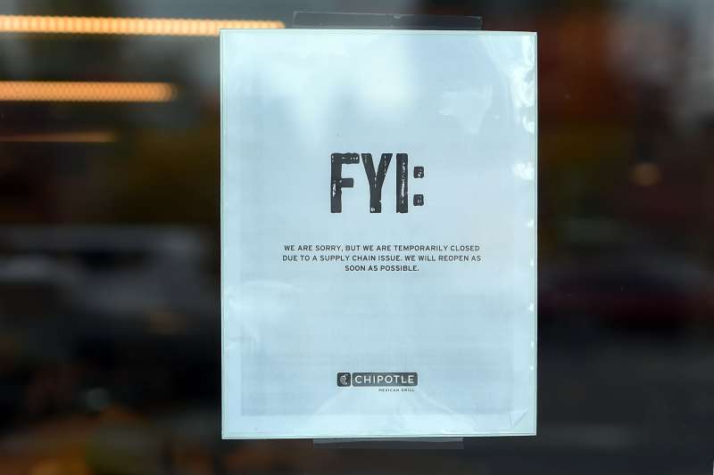 A sign hangs on the door of a Chipotle Mexican Grill store location in on November 3, 2015 in Vancouver, Washington. Chipotle Mexican Grill is temporarily closing more than 40 restaurants in and around Washignton and Oregon, as health officials investigate an E. coli outbreak.