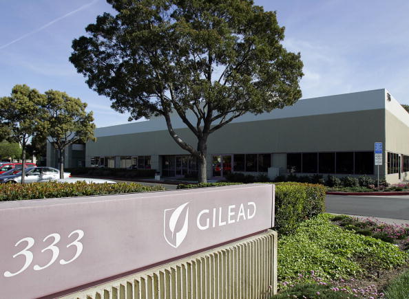 UNITED STATES - MARCH 29: The Gilead Sciences Inc. sign is seen outside the company's headquarters in Foster City, California, on Thursday, March 29, 2007. Biotechnology companies including Genentech Inc. and Gilead Sciences Inc. can't find enough scientists to hire, threatening to slow one of the industries bolstering U.S. job growth. (Photo by Kimberly White/Bloomberg via Getty Images)