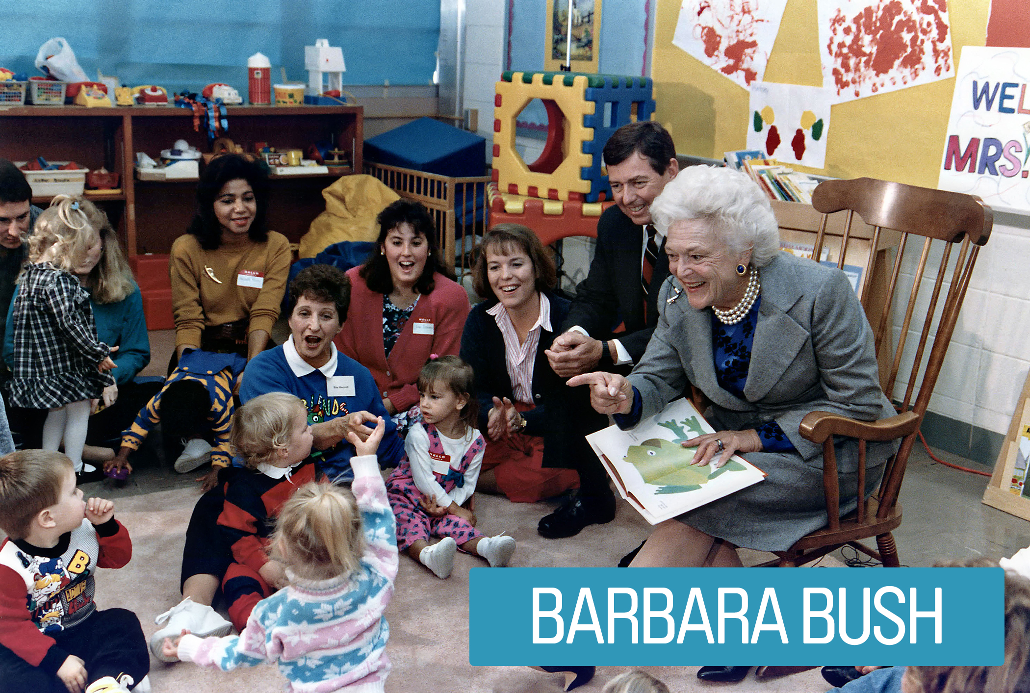 First Lady Barbara Bush sought to reduce illiteracy in America. She tapped a wide network and established her own grant-soliciting foundation to fund literary programs. She saw problems like unemployment, homelessness and crime as being rooted in illiteracy. She even started her own radio story time for kids.