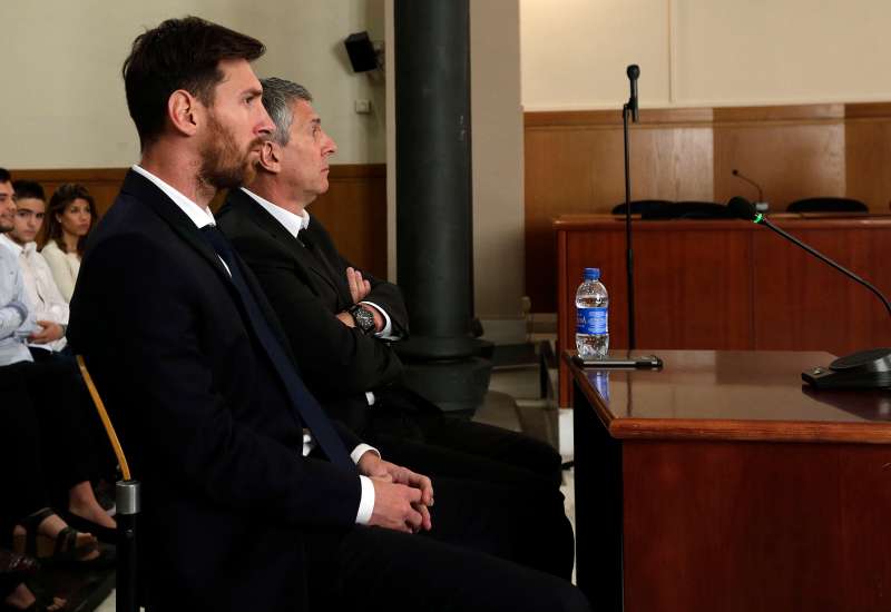 Lionel Messi of FC Barcelona and his father Jorge Horacio Messi seen inside the court during the third day of the trial on June 2, 2016 in Barcelona, Spain. Lionel Messi and his father Jorge Messi, who manages his financial affairs, are accused of defrauding the Spanish Tax Agency of 4.1 million Euros ($4.6 million, £3.2 million) by using companies based in tax havens such as Belize and Uruguay to conceal earnings from image rights during years 2007 to 2009.