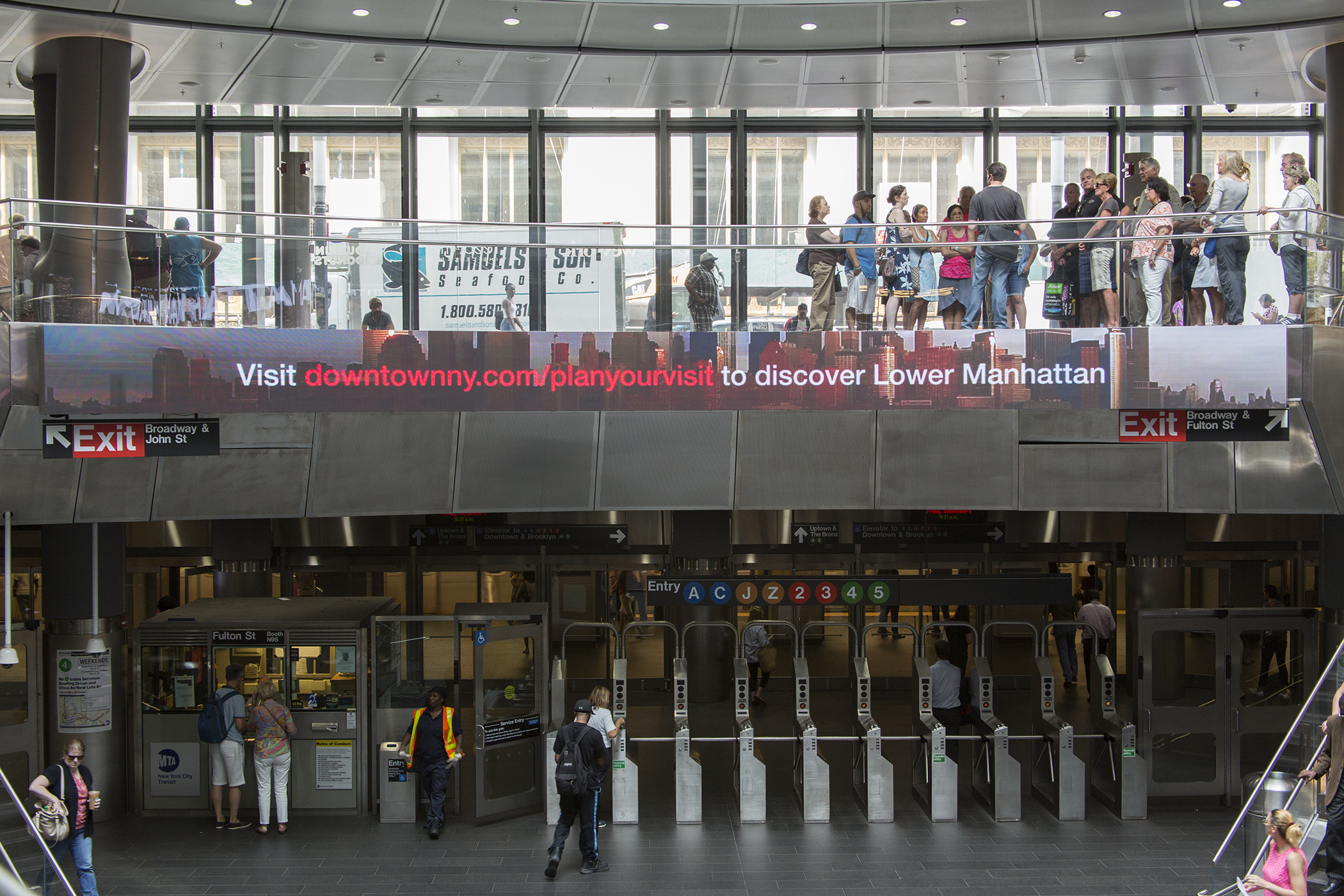 The entrance to the subway at Fulton Center, New York.