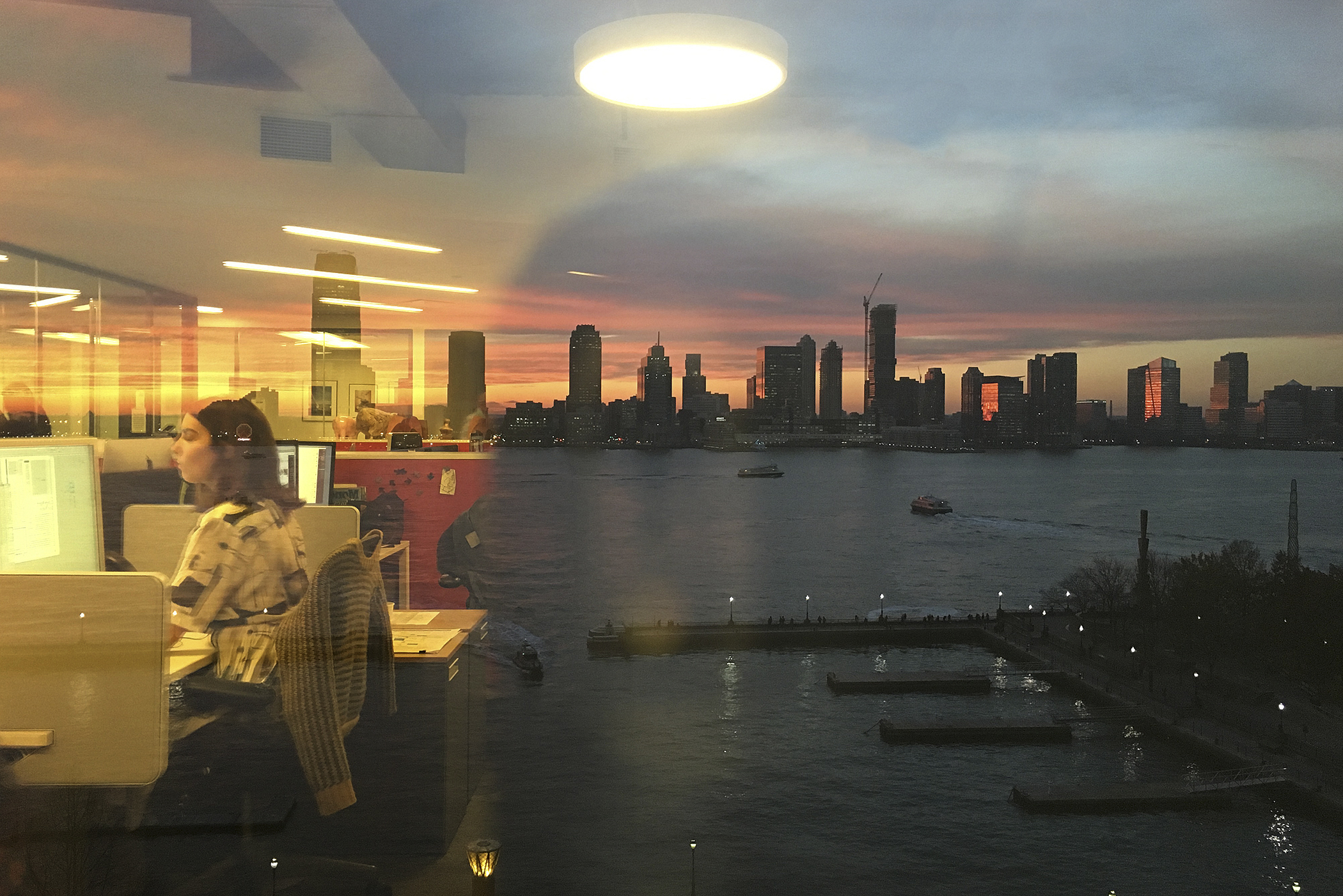 The view of New Jersey and the Hudson River from Time Inc.'s 225 Liberty offices, New York.