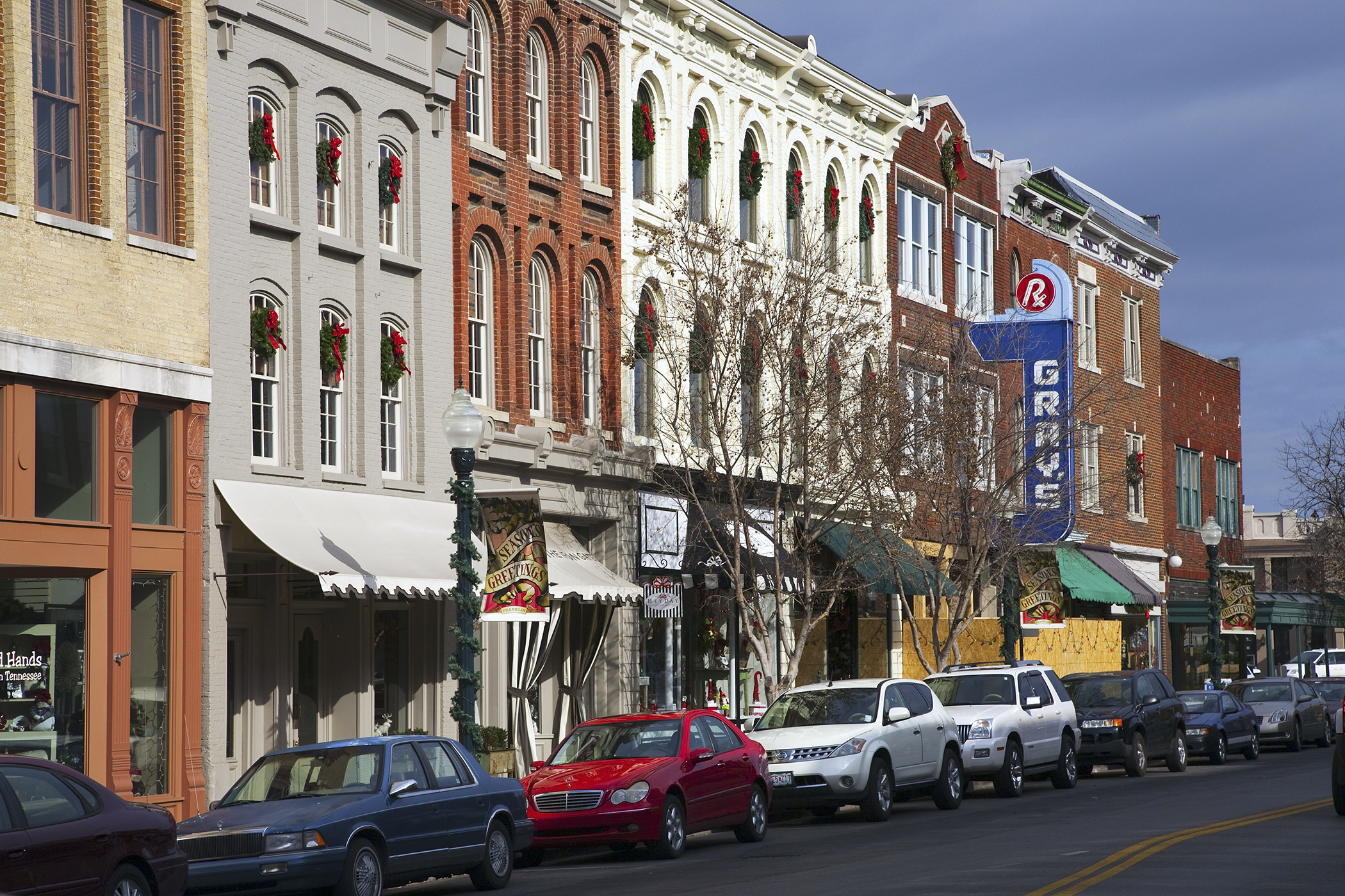 <strong>5. Franklin, Tennessee:</strong> Roughly a 30-minute drive to the state's capital city, Nashville, Franklin is home to numerous corporate headquarters that support an 11.9% projected job growth rate. Pictured: The red-brick storefronts of historic Main Street.