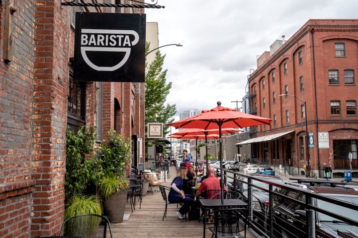 coffee shop sign that says 'Barista' in the neighborhood of Pearl in Portland, Oregon