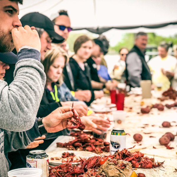Crowd of people tasting barbecue in Bellevue a neighborhood of Nashville, Tennessee