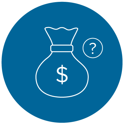 Sack with dollar sign next to question mark