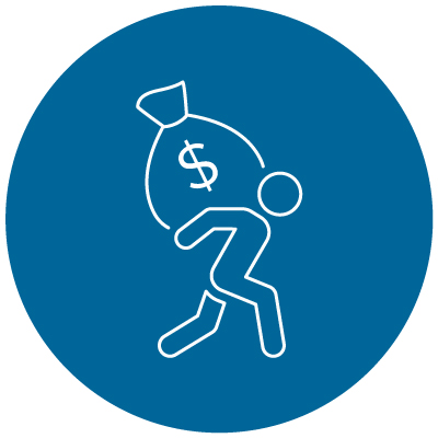 Person icon carries sack with dollar sign