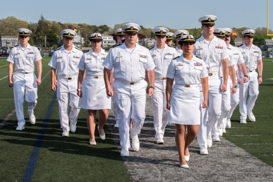 Massachusetts Maritime Academy graduates in formation