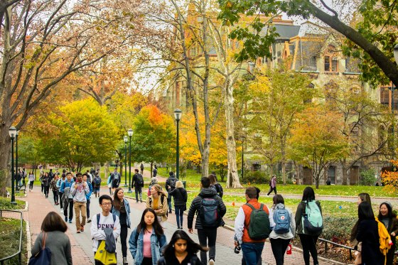 students make their way through the University of Pennsylvania campus