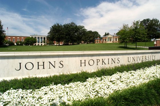 Johns Hopkins University sign on campus