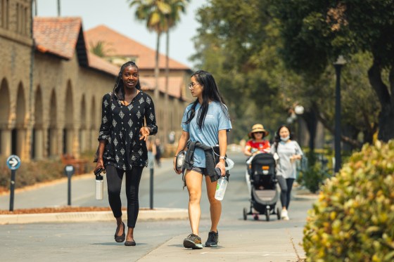 Students walking at the Stanford University Campus in California