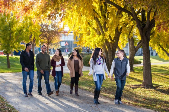 Students walking at the Courtesy of California State University-Stanislaus campus